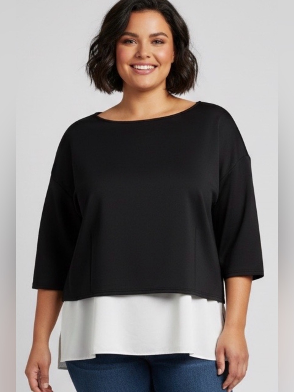 Black Layered-Look Sweatshirt with White Underlayer